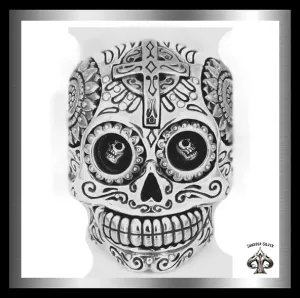 925 Sterling Silver Sugar Skull Day Of The Dead Biker Concho
