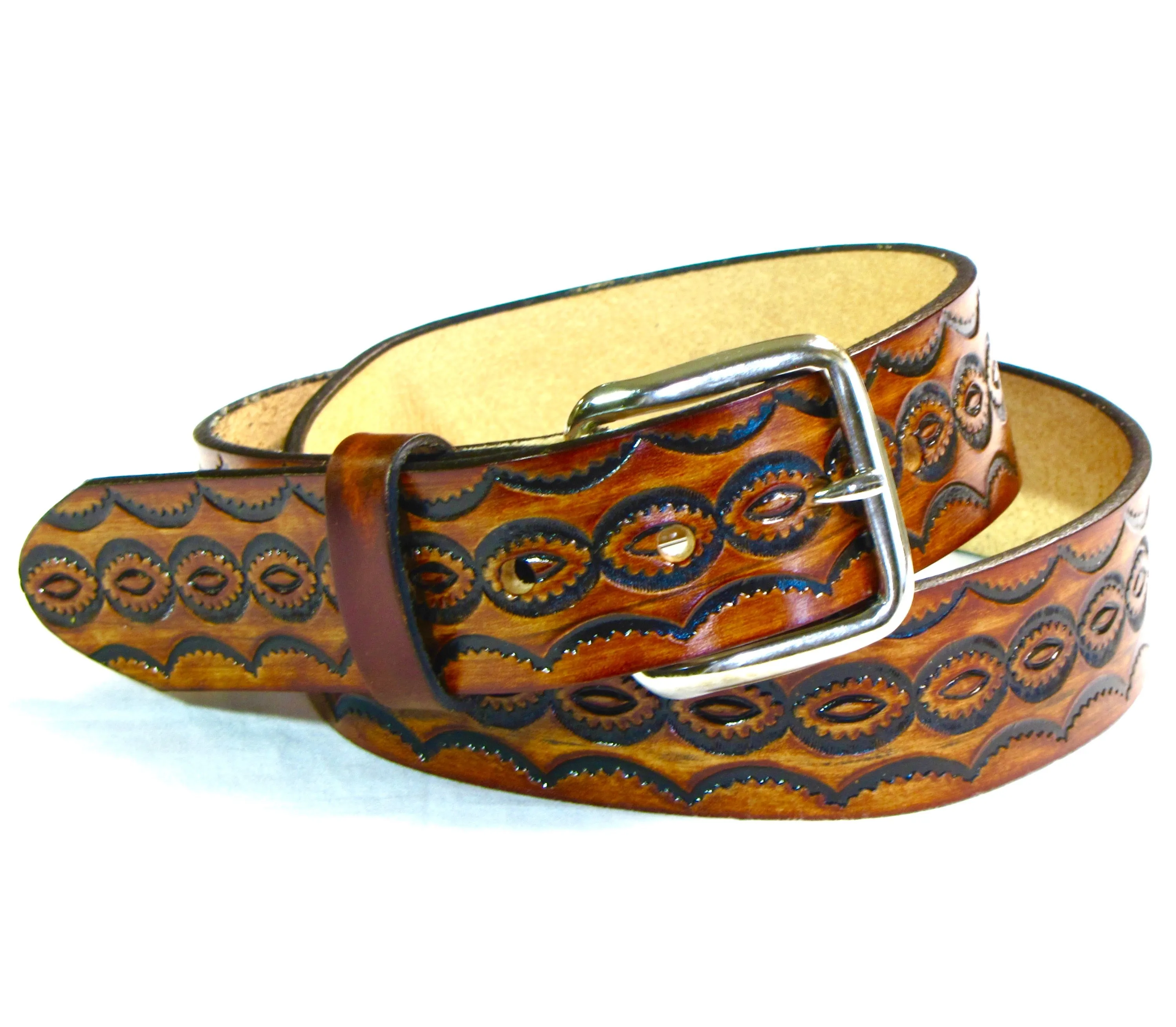 A104  1 1/2" Antique Finish Belt- Concho Design