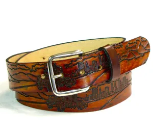 A112  1 1/2" Antique Finish Belt- Truck Scene