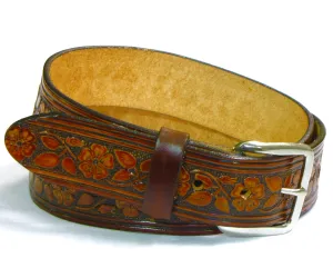A142  1 1/2" Antique Finish Belt- Flowers