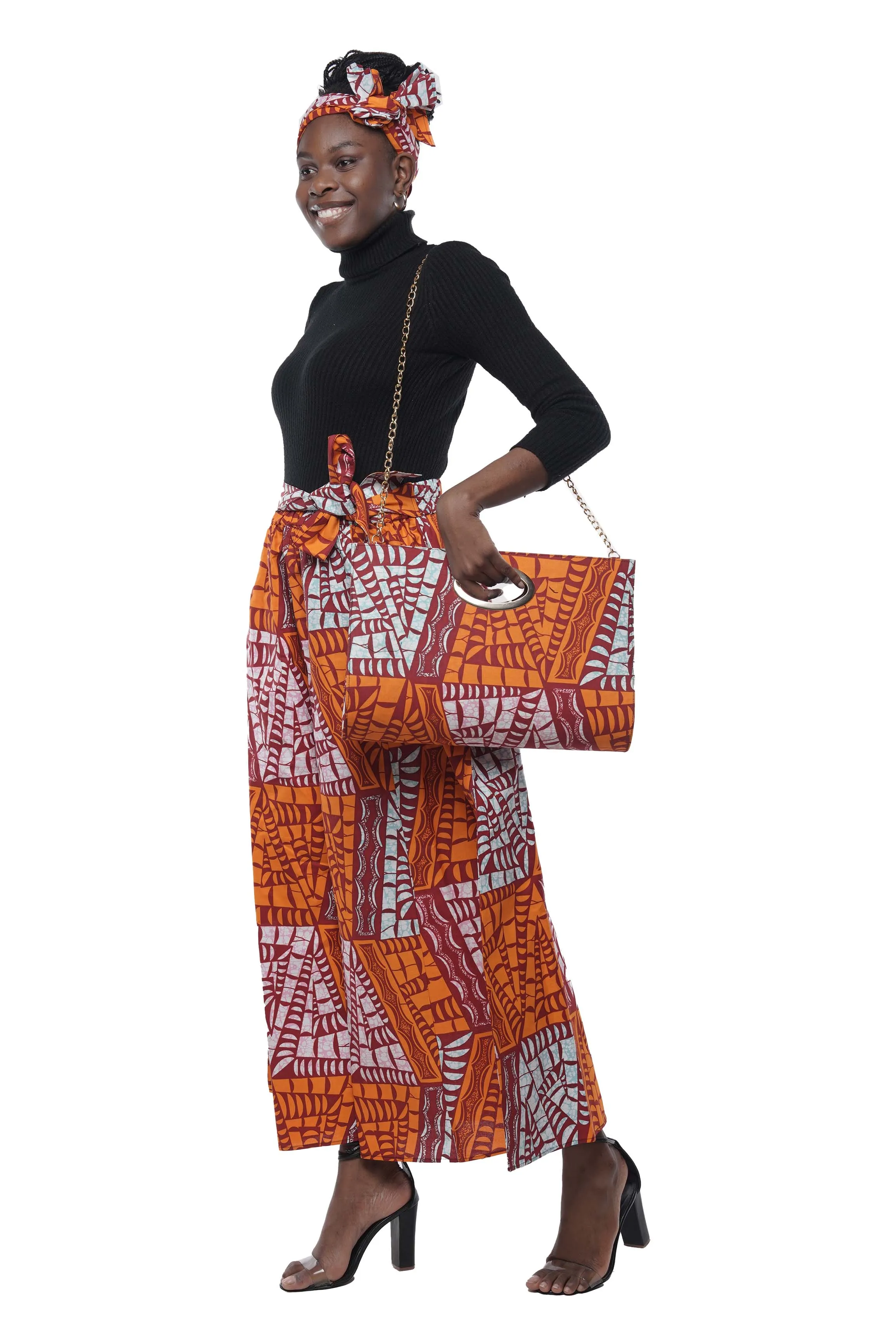 African Wide Palazzo Pants & Matching Handbag Set