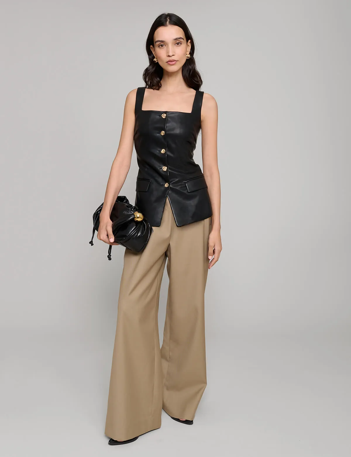 Agatha Leather Gold-Button Top