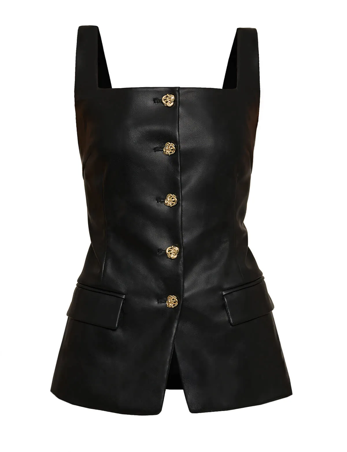 Agatha Leather Gold-Button Top