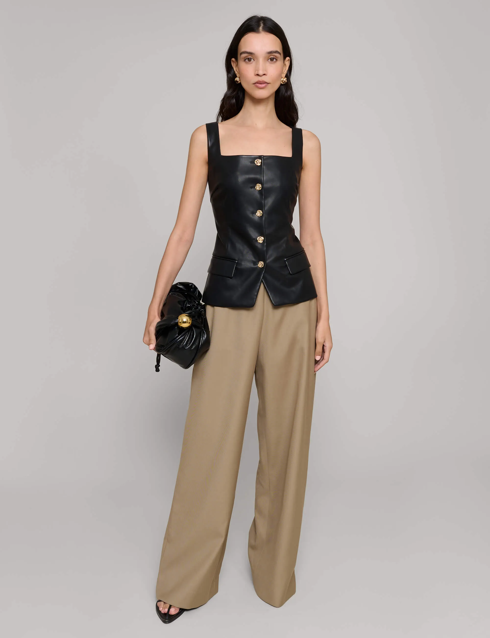 Agatha Leather Gold-Button Top