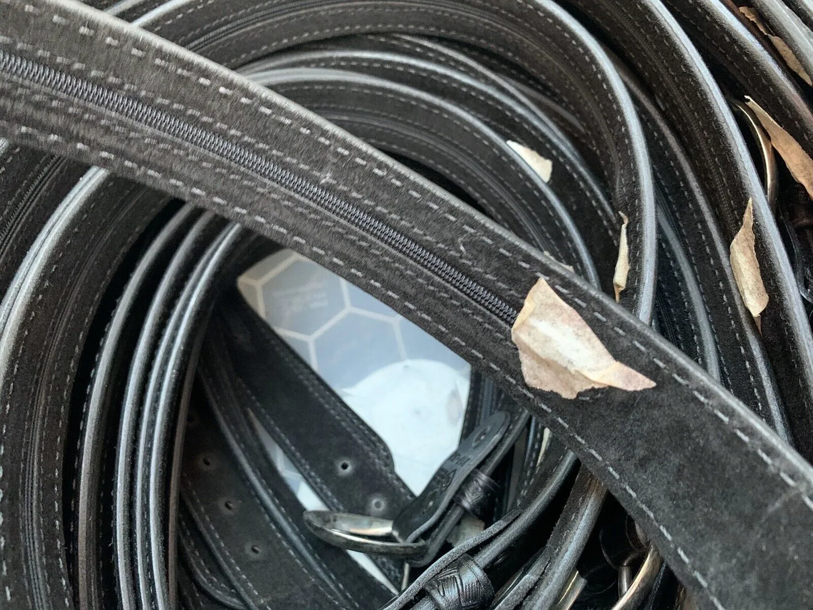 Aker Black Leather Woven Pattern Pistol Belt- 32" Waist- Hidden Coin Compar