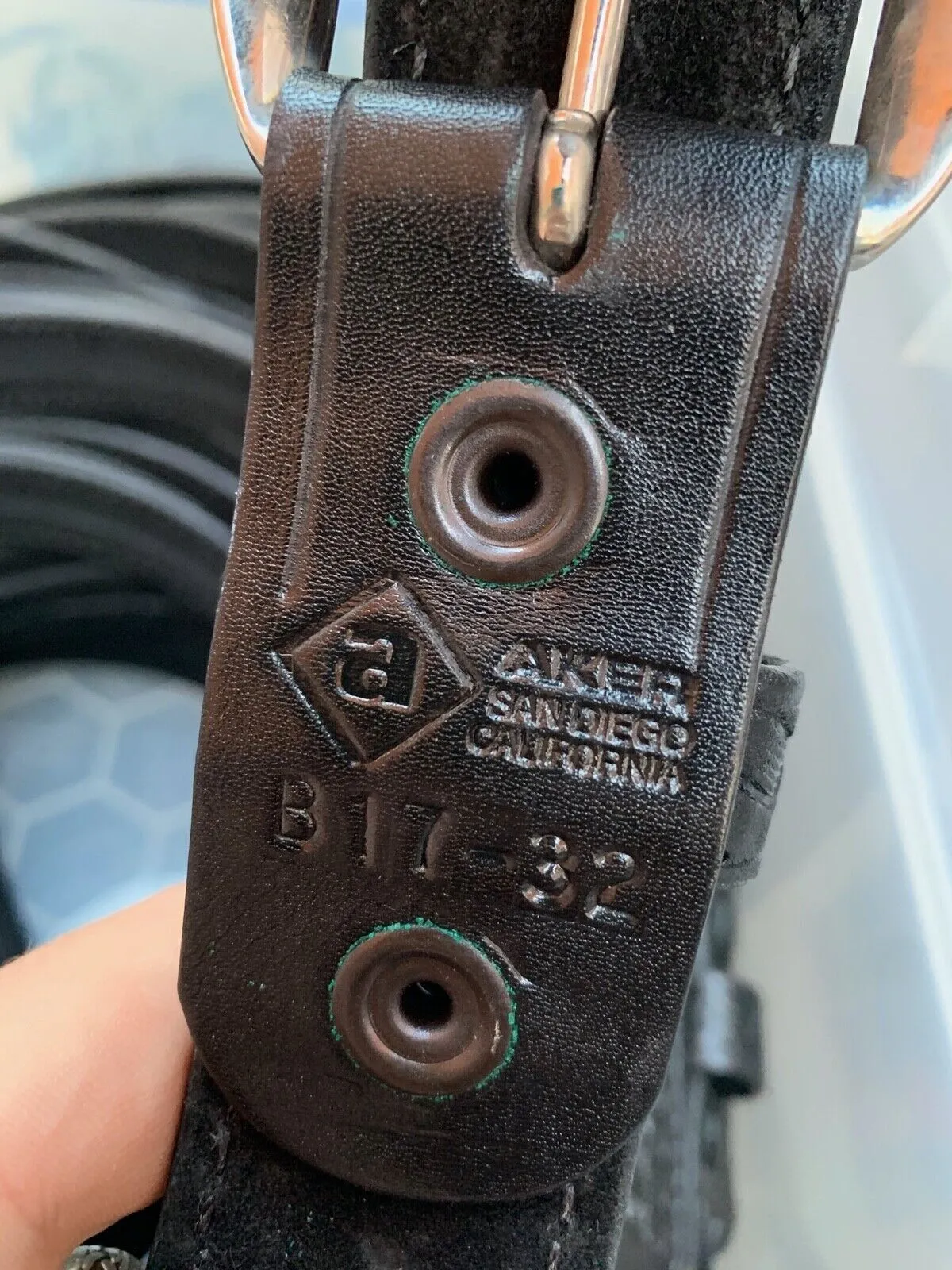 Aker Black Leather Woven Pattern Pistol Belt- 32" Waist- Hidden Coin Compar