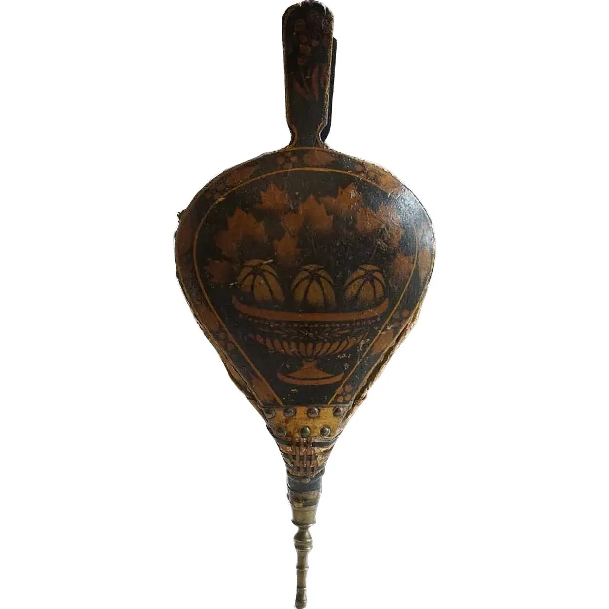 American New England Leather and Stencilled Lacquered Wood Fireplace Bellows