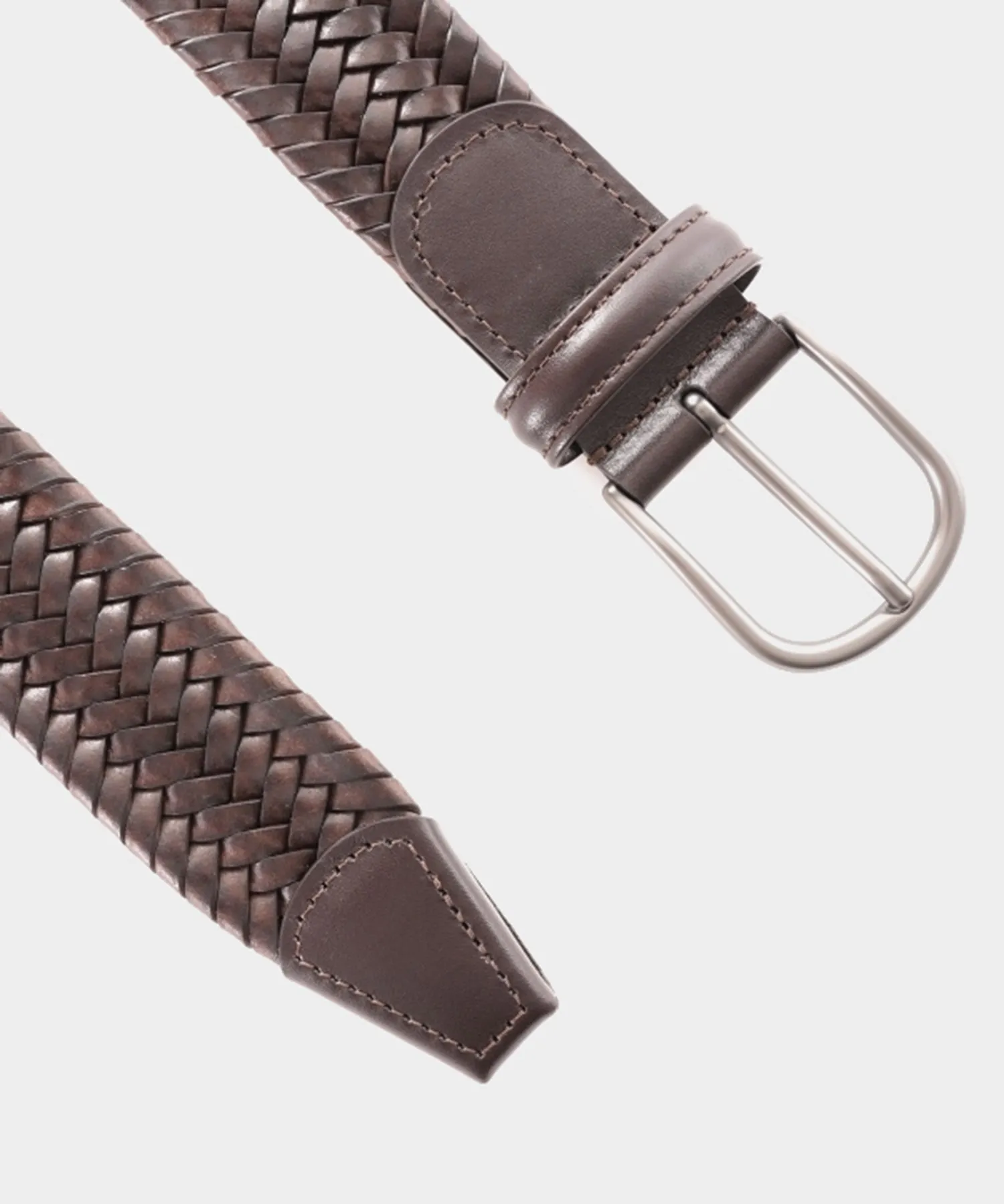 Anderson's Woven Leather Belt In Dark Brown