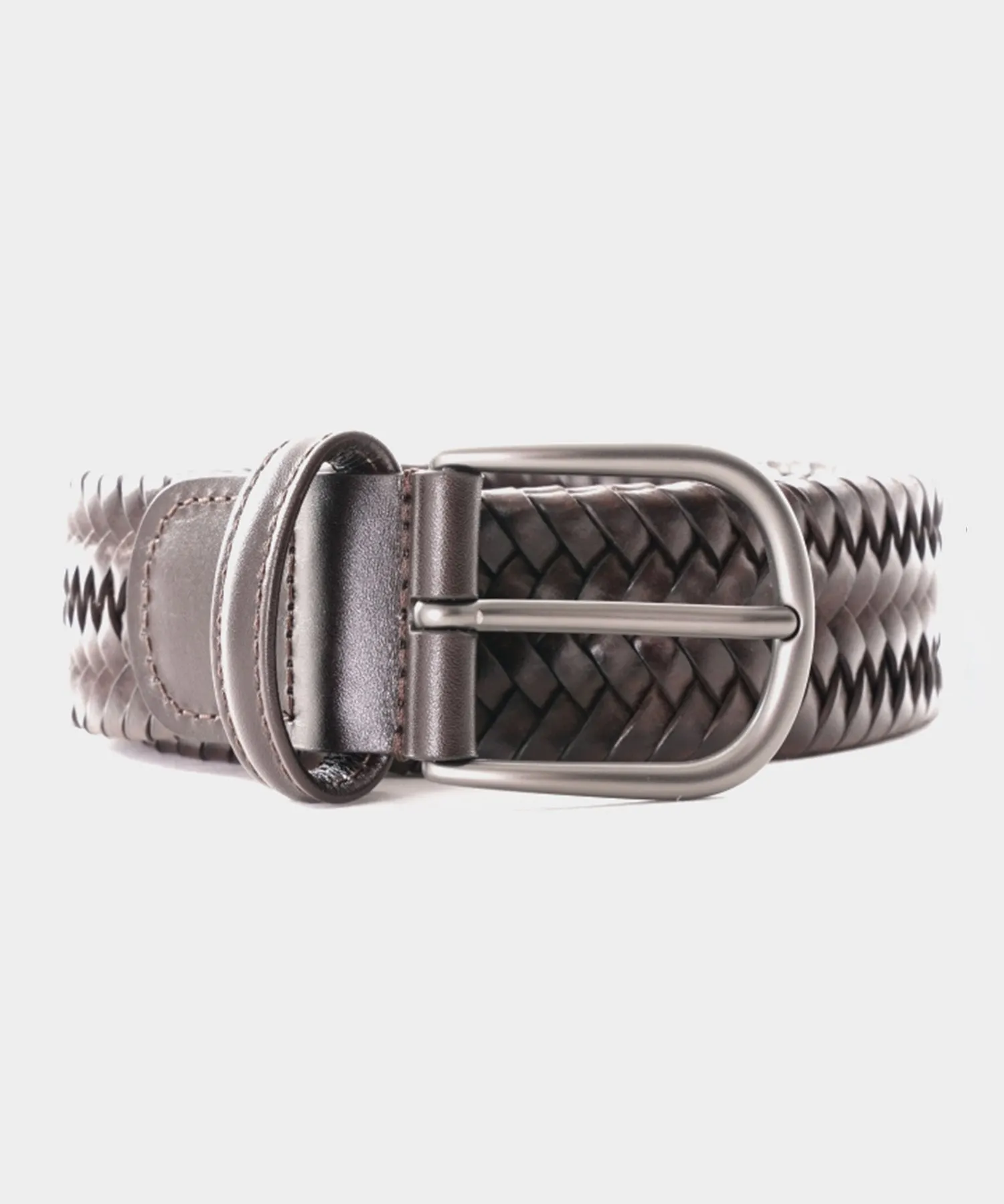 Anderson's Woven Leather Belt In Dark Brown