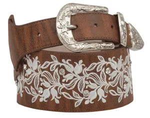 Angel Ranch Brown Embroidered 3 1/4" Wide Belt for Women