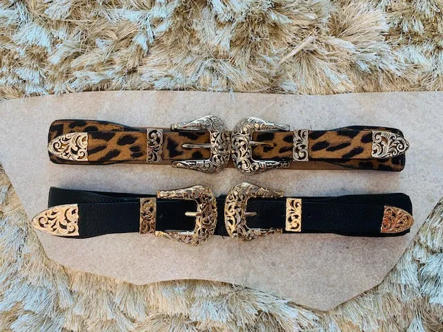 Animal Print Gold Double Buckle Belt