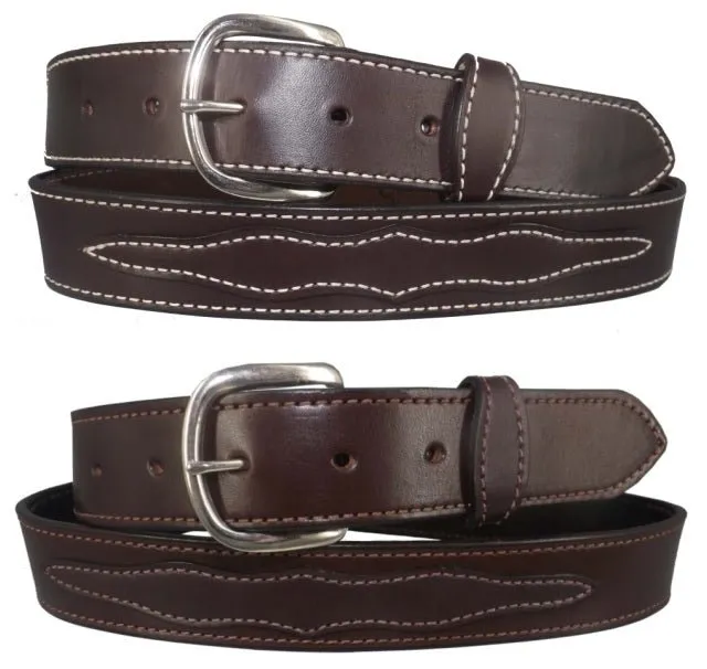 APPLIQUE WESTERN BELT - Dark Brown Decorative Stitched Bridle Leather