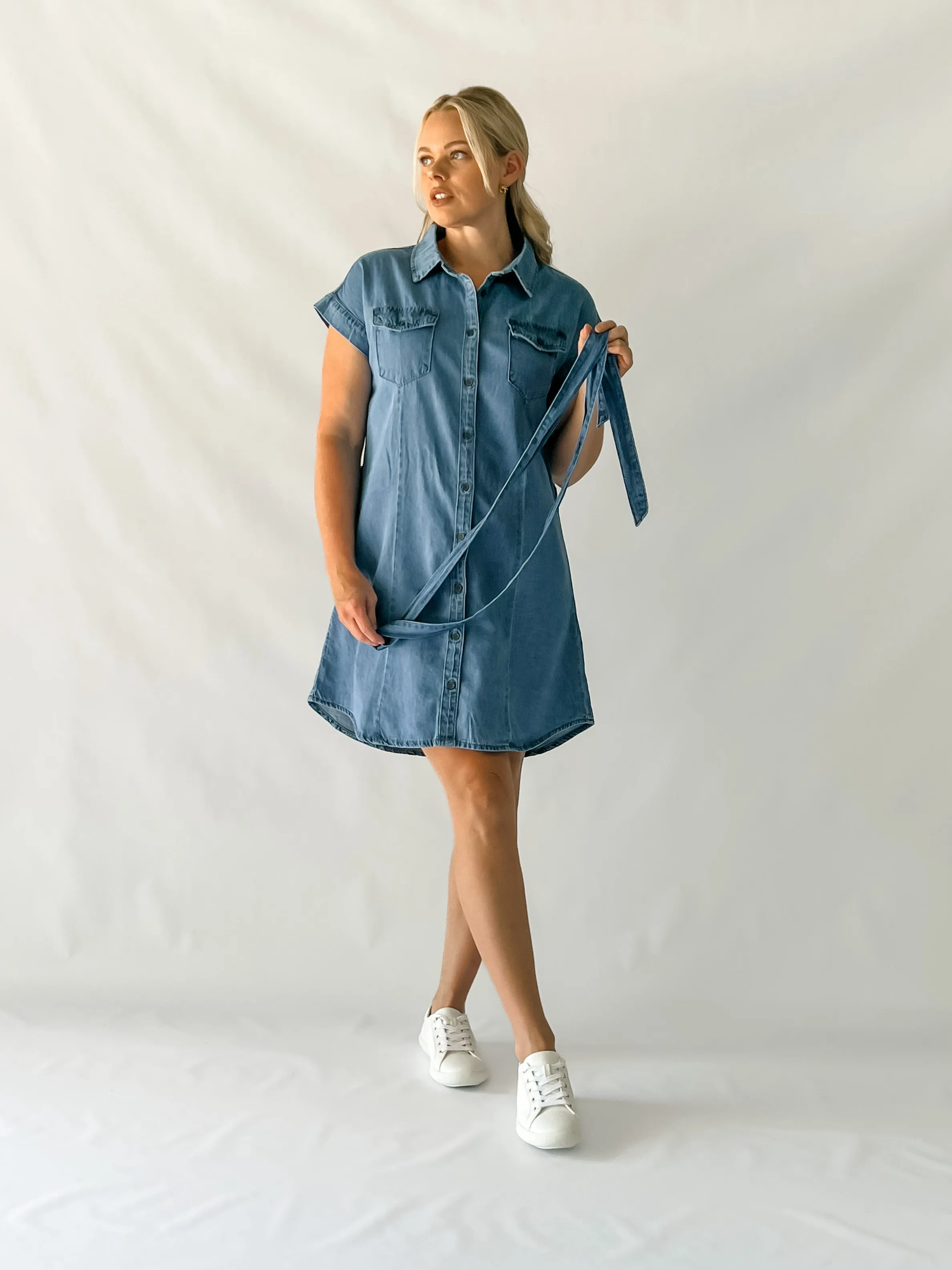 ARIANNA DENIM DRESS - MID BLUE
