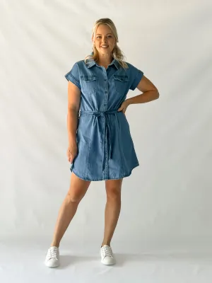 ARIANNA DENIM DRESS - MID BLUE