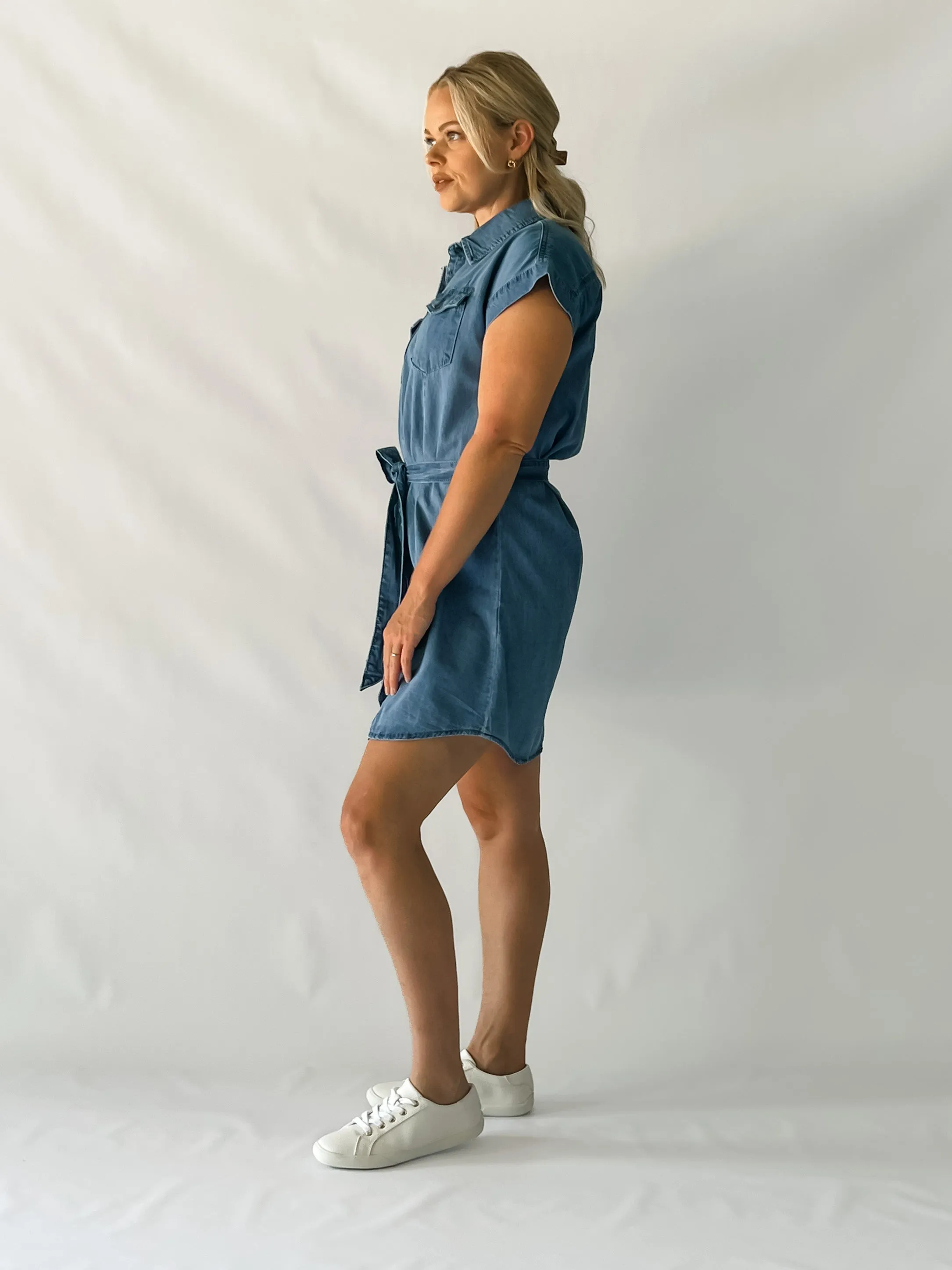ARIANNA DENIM DRESS - MID BLUE