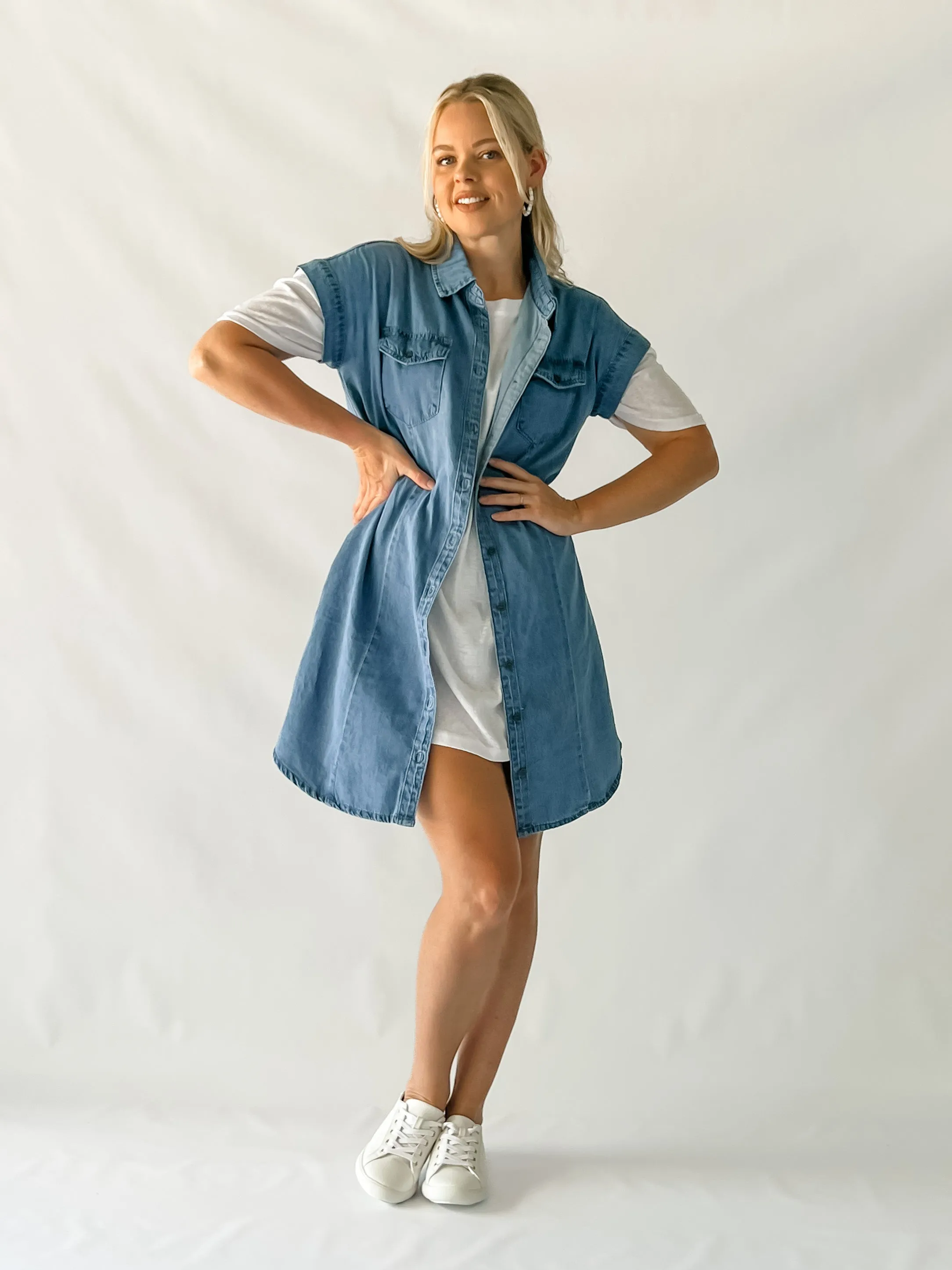 ARIANNA DENIM DRESS - MID BLUE