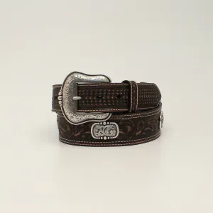 ARIAT DARK BROWN FLORAL/OVAL CONCHO BELT