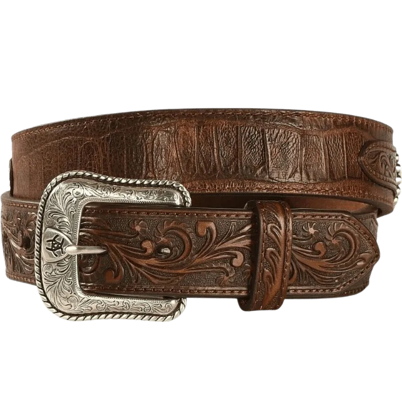 Ariat Men's Brown Floral Concho Overlay Belt A1022202