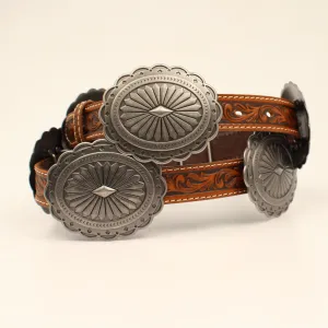 Ariat Women's Brown Tooled with Silver Oval Concho Leather Belt
