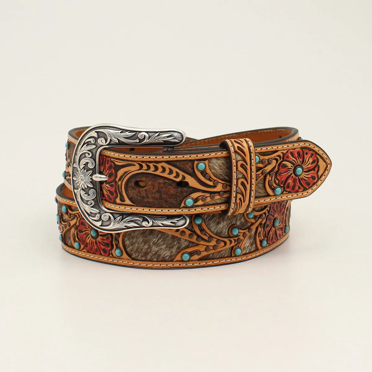Ariat Women's Calf Hair Underlay Red Flower Belt