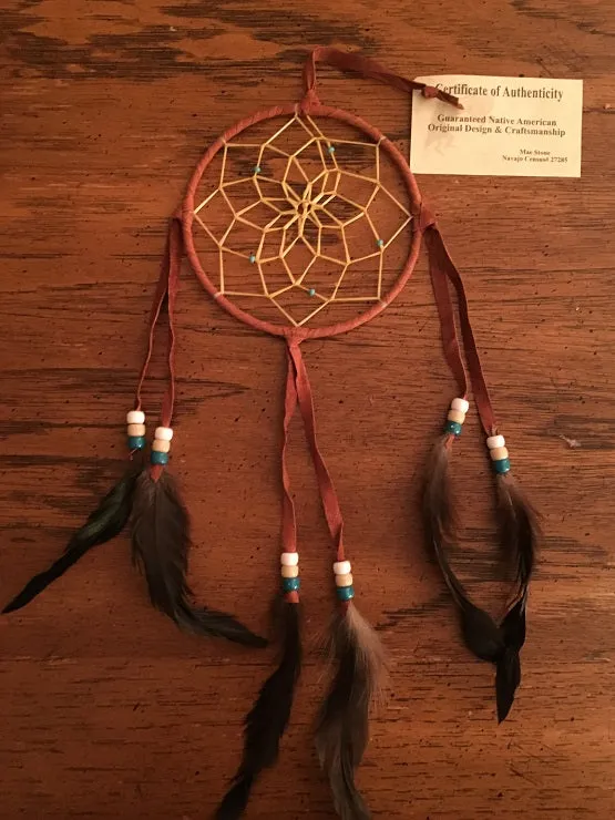 Authentic Navajo Dream Catcher 5 Inch Tan Wrap
