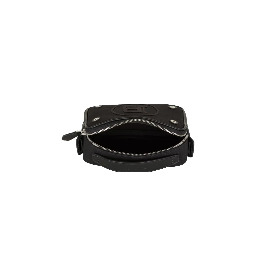 BALMAIN  MINI REPORTER BAG IN CANVAS AND LEATHER