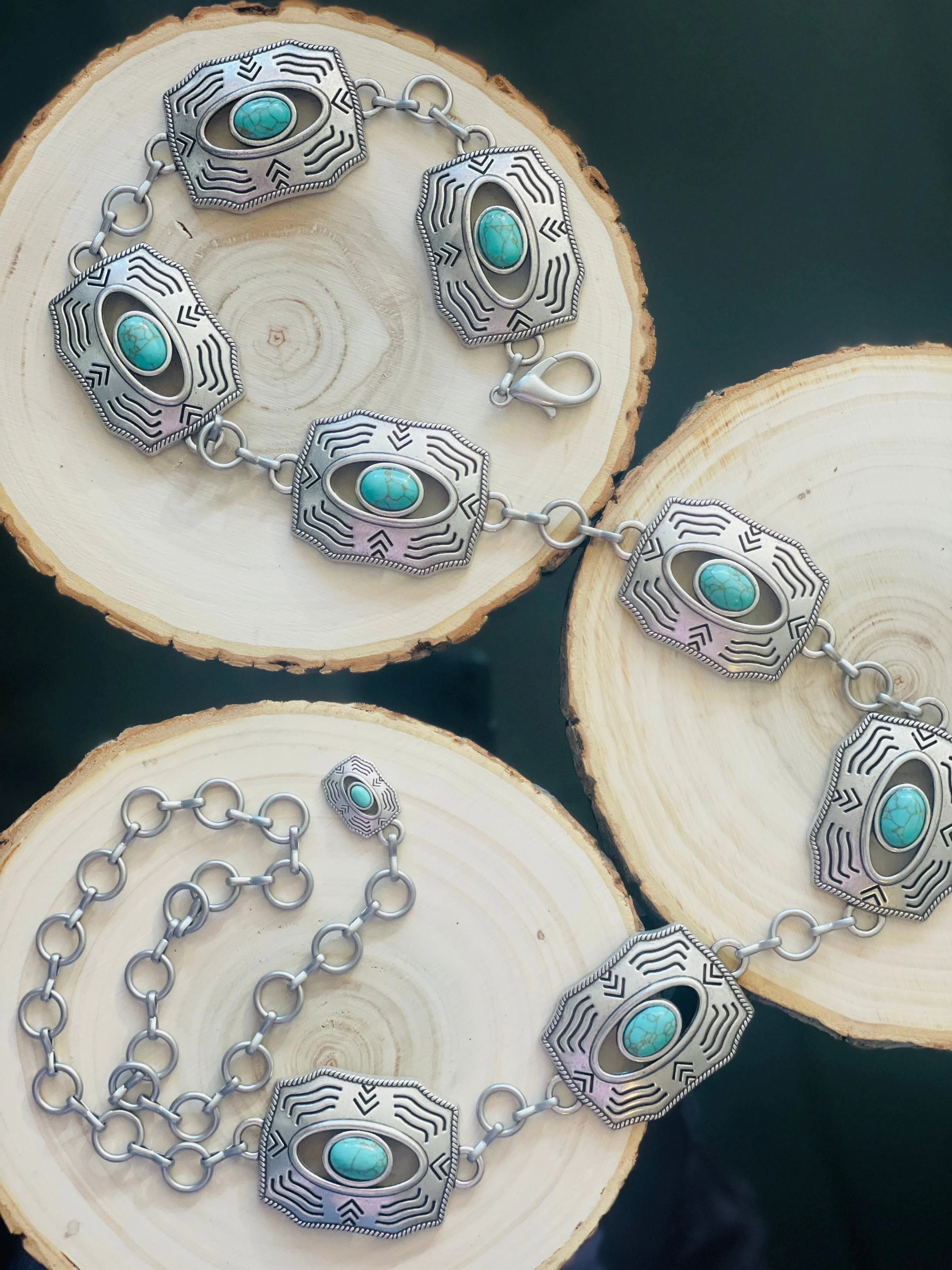 Barbara Aqua Silver Concho Belt