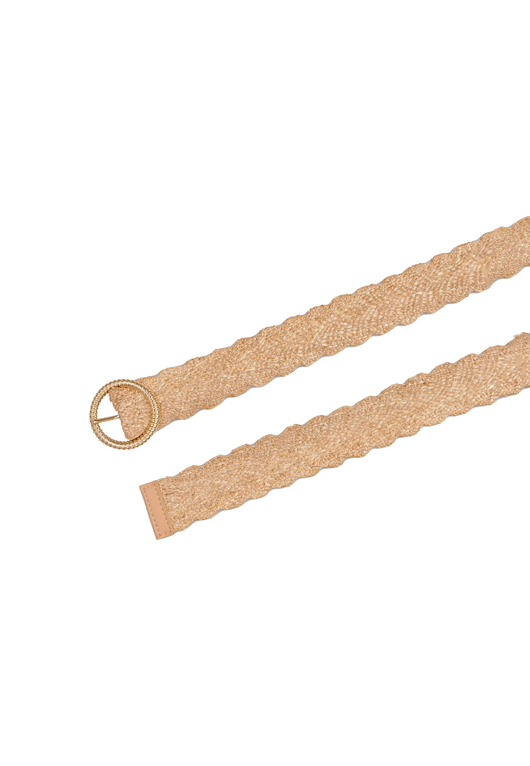 Beige Chic Elastic Round Buckle Belt