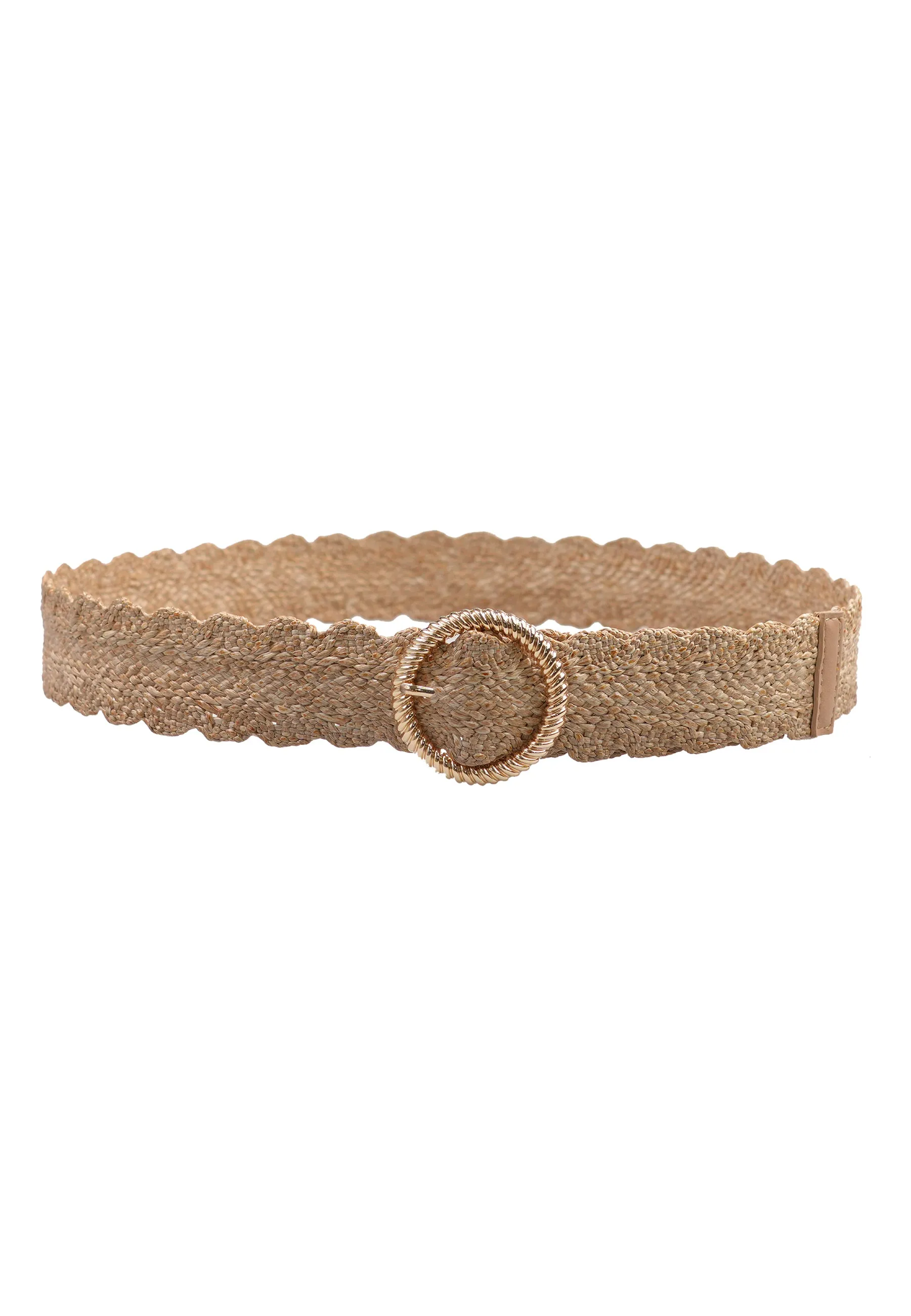 Beige Chic Elastic Round Buckle Belt