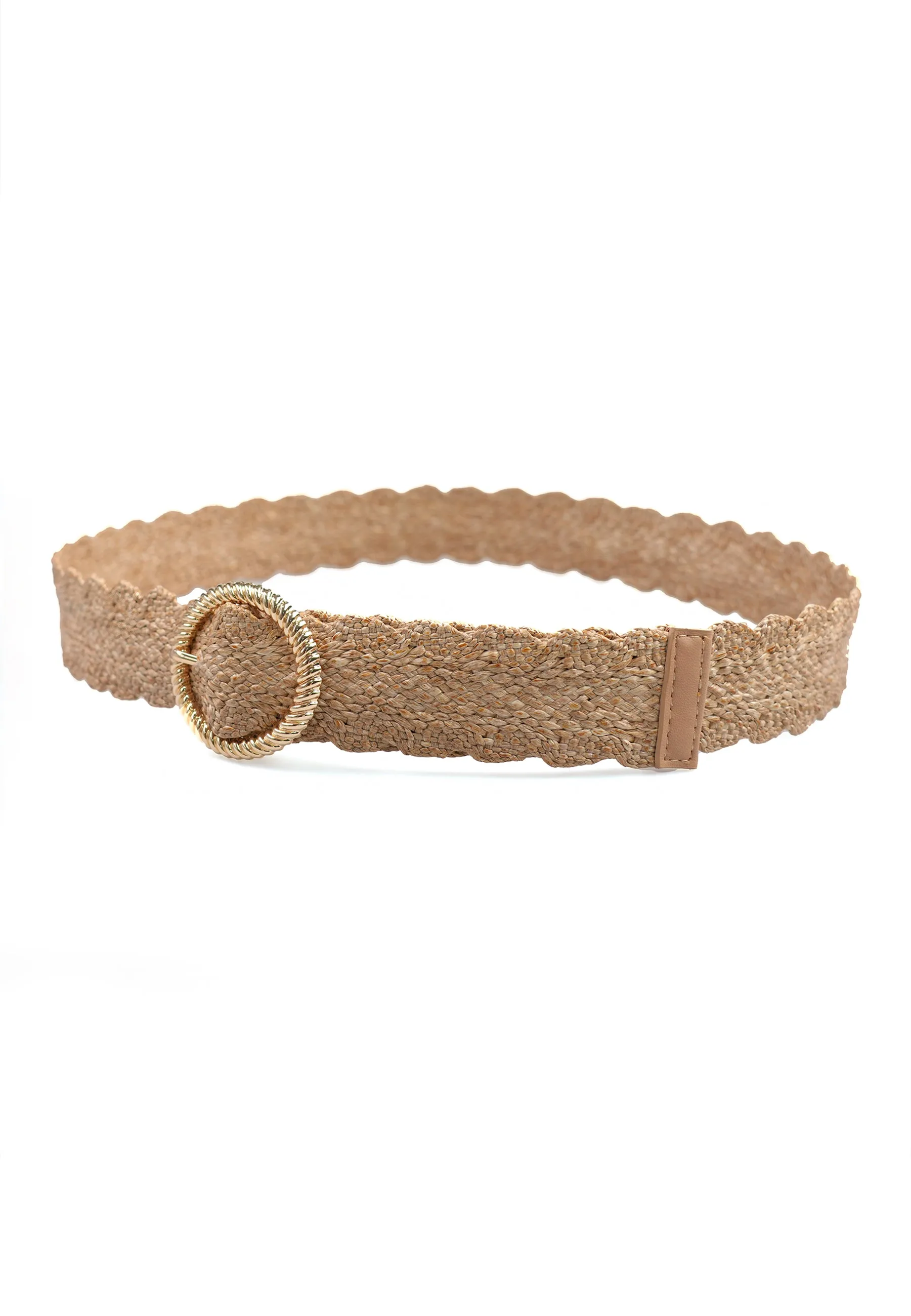 Beige Chic Elastic Round Buckle Belt