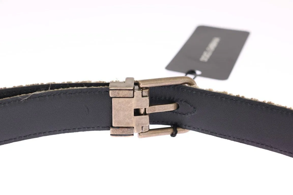 Beige Linen Leather Gold Belt