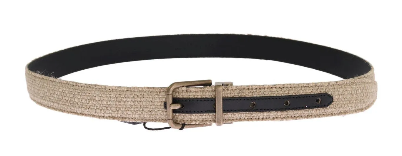 Beige Linen Leather Gold Belt