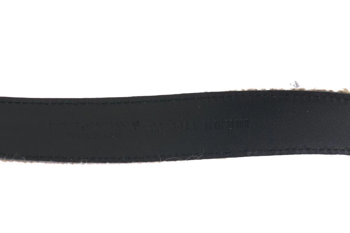 Beige Linen Leather Gold Belt