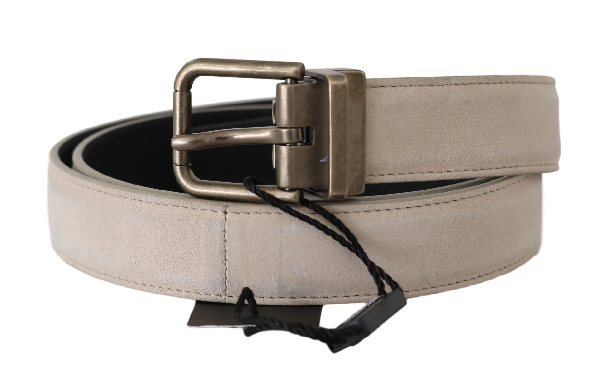 Beige Suede Leather Gold Brushed Buckle Belt