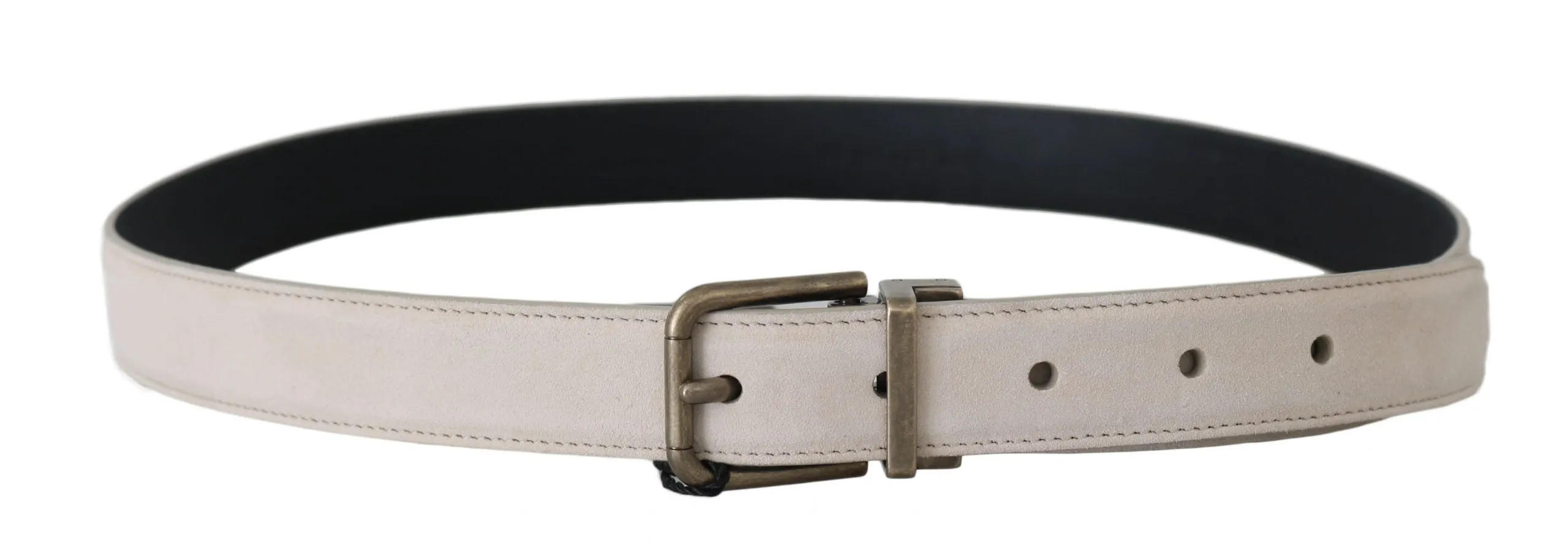 Beige Suede Leather Gold Brushed Buckle Belt