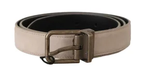 Beige Suede Leather Gold Brushed Buckle Belt