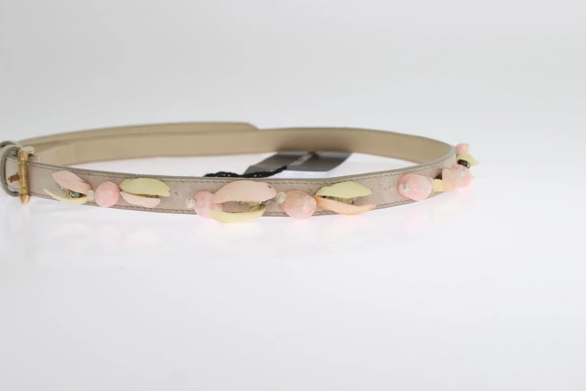 Beige Suede Leather Stones Crystals Belt