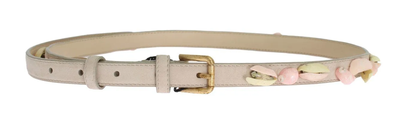 Beige Suede Leather Stones Crystals Belt