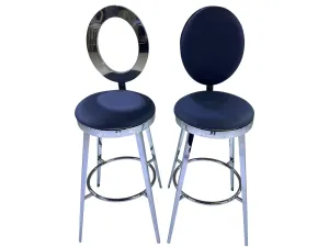 BELLAGIO BARSTOOL - SILVER W/ BLACK LEATHER CUSHION