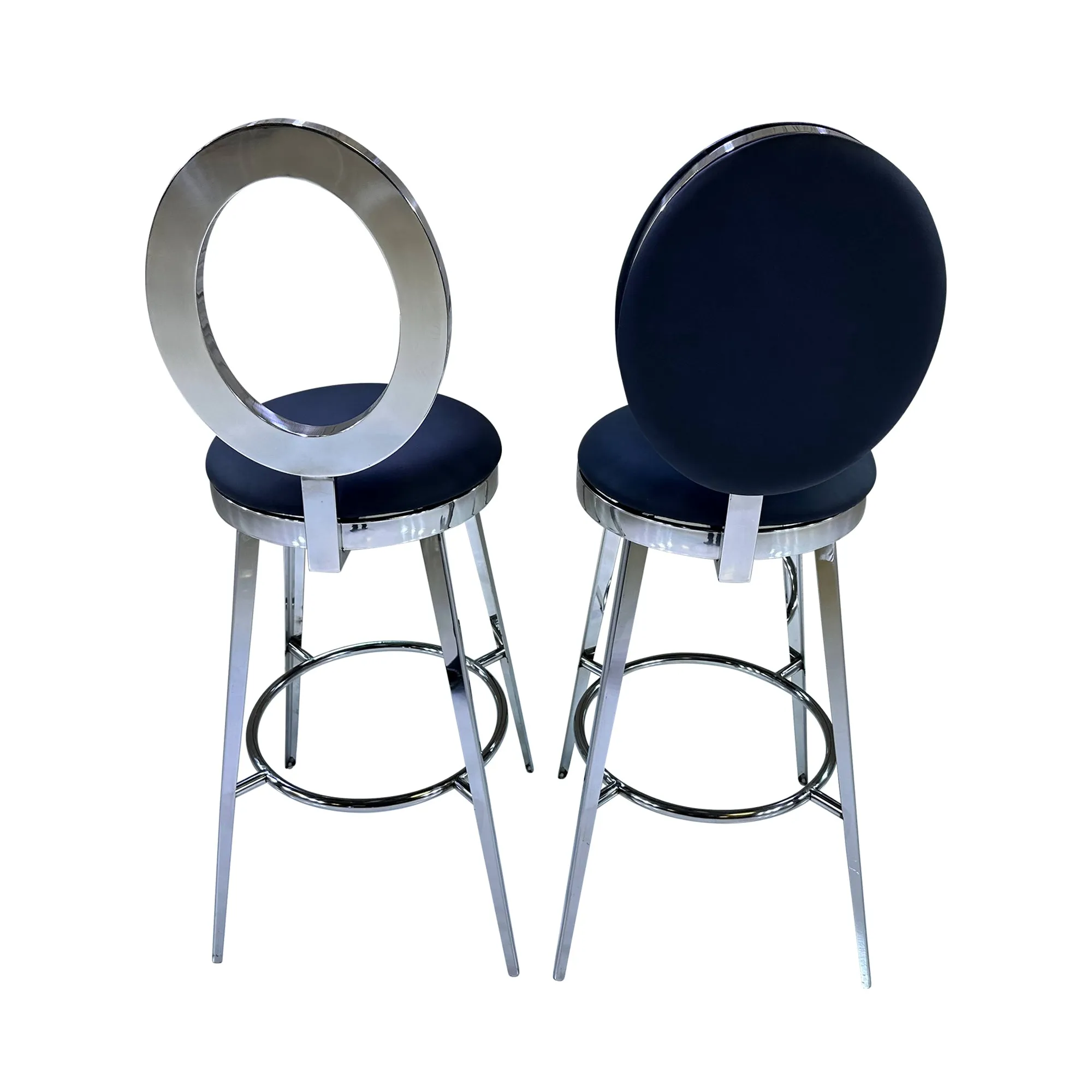 BELLAGIO BARSTOOL - SILVER W/ BLACK LEATHER CUSHION