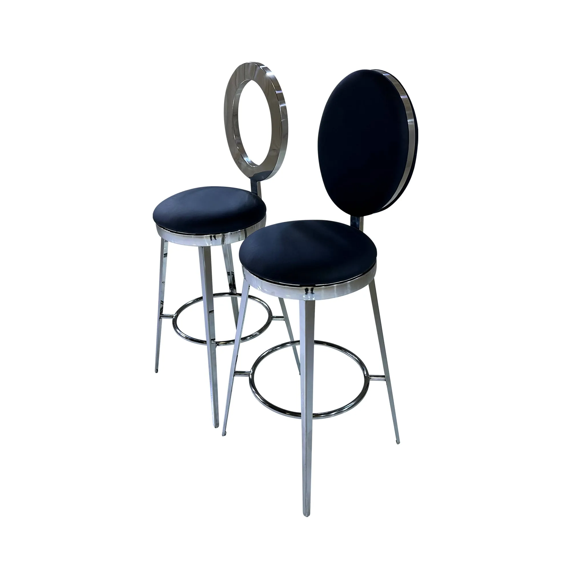 BELLAGIO BARSTOOL - SILVER W/ BLACK LEATHER CUSHION