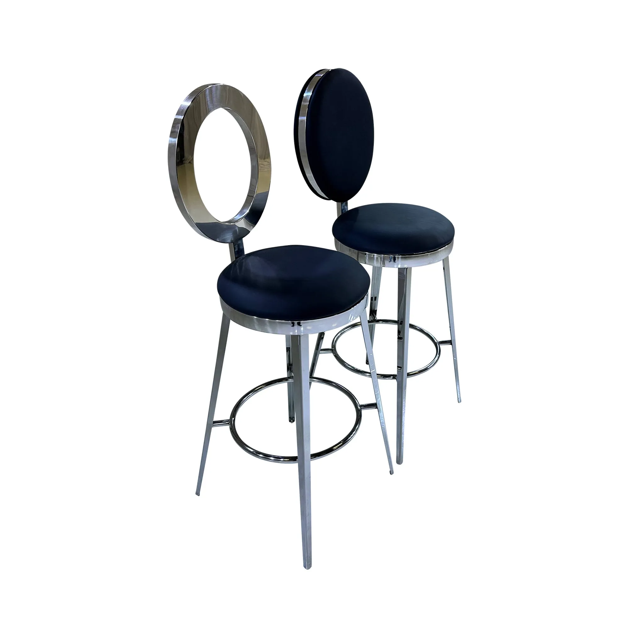 BELLAGIO BARSTOOL - SILVER W/ BLACK LEATHER CUSHION