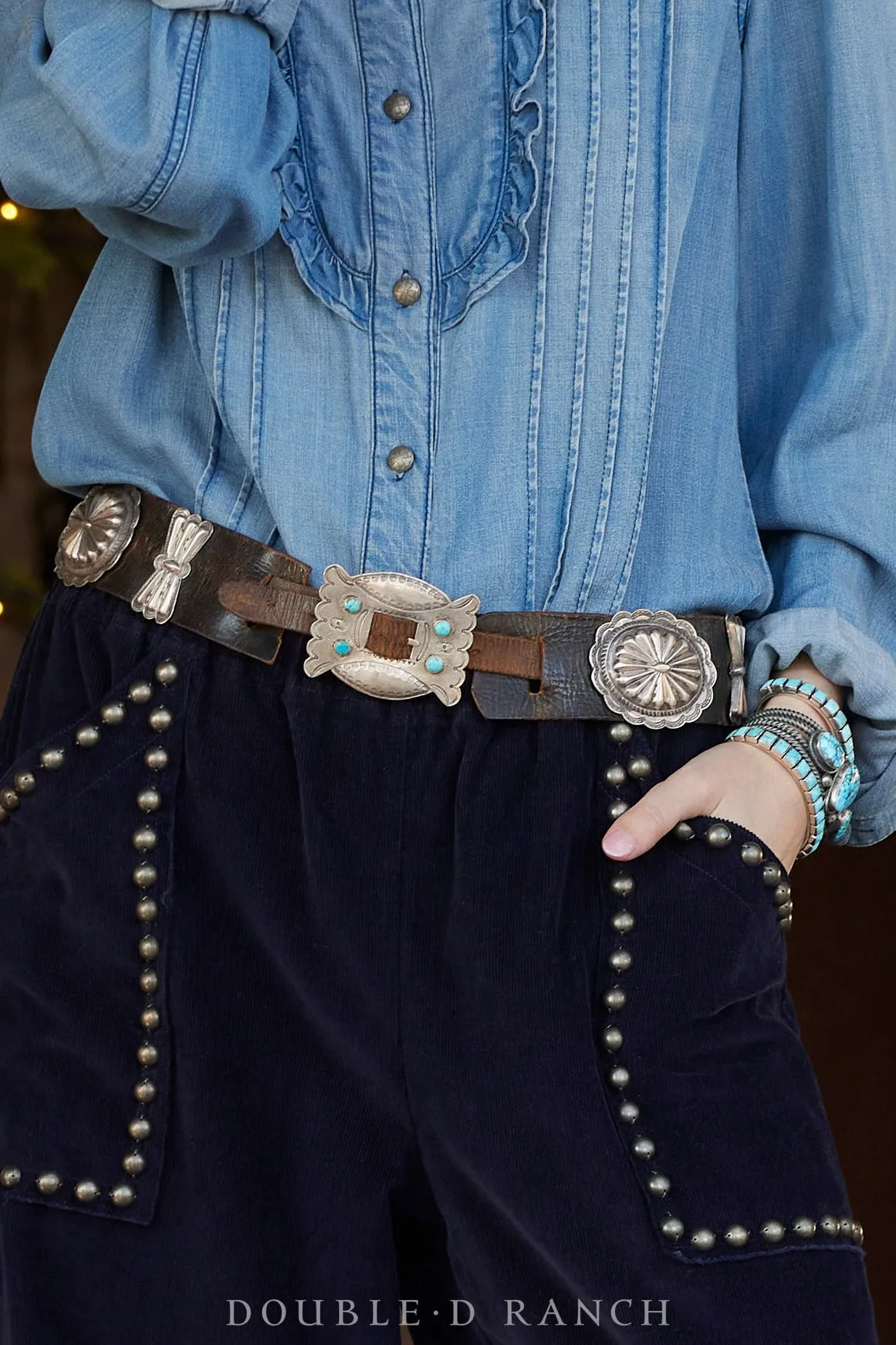 Belt, A Vintage, Concho, Turquoise, Marked, Old Pawn, circa 1940s, 246
