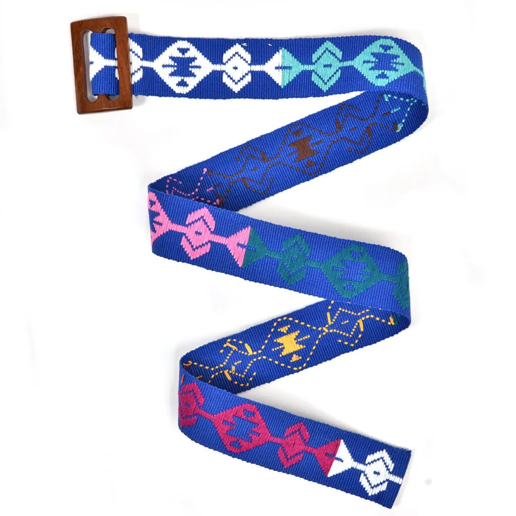 Belt with Wooden Buckle 35" Long | Cobalt Blue