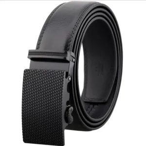 Black Belt & Buckle Leather Mens Adjustable Ratchet Slide Buckle Belt - Genuine Leather Automatic