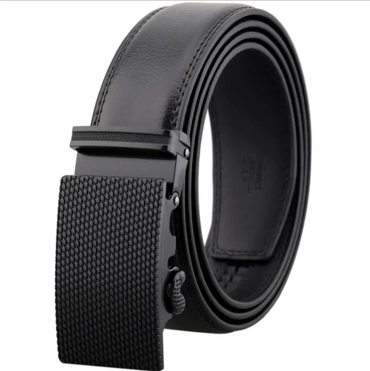 Black Belt & Buckle Leather Mens Adjustable Ratchet Slide Buckle Belt - Genuine Leather Automatic