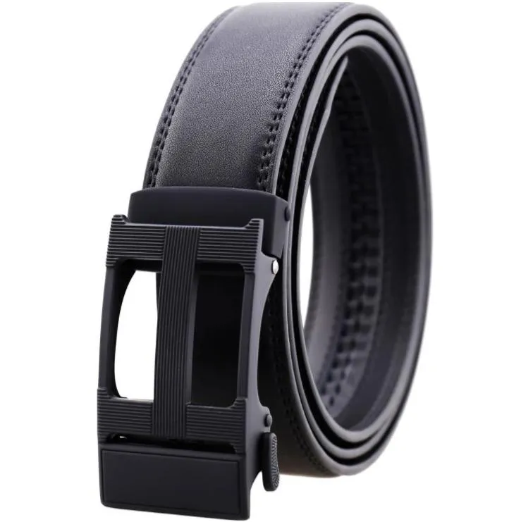 Black Belt Black Buckle Mens Adjustable Ratchet Slide Buckle Belt - Genuine Leather Automatic Belt