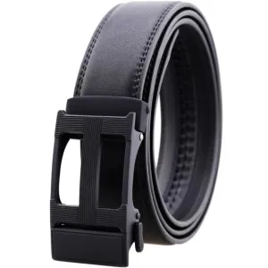 Black Belt Black Buckle Mens Adjustable Ratchet Slide Buckle Belt - Genuine Leather Automatic Belt