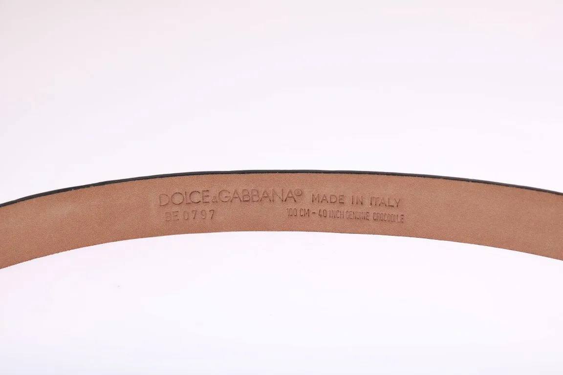 Black Cayman Leather Gold Buckle Belt