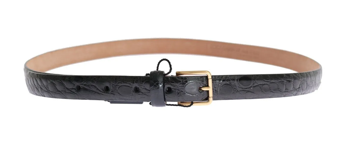 Black Cayman Leather Gold Buckle Belt
